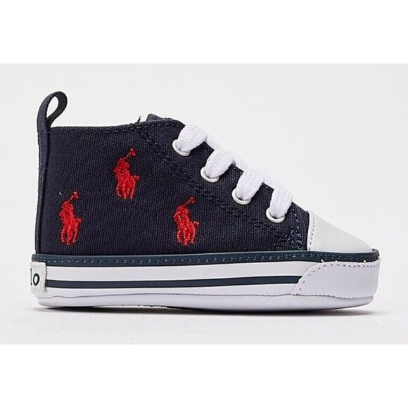 POLO RALPH LAUREN HAMPTYN HI REPEAT Shoes INFANT Navy & Red Pony1 NIB